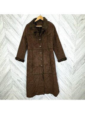 Vintage Y2K Roxy Faux Shearling Sherpa Long Coat Brown Womens Size Medium